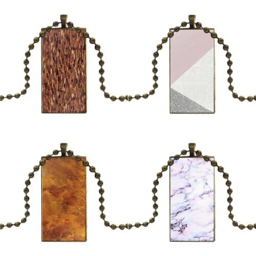 For Women Children Blue Marble Pattern Print Design Design Fashion Vintage Glass Women Rectangle Necklace Pendants