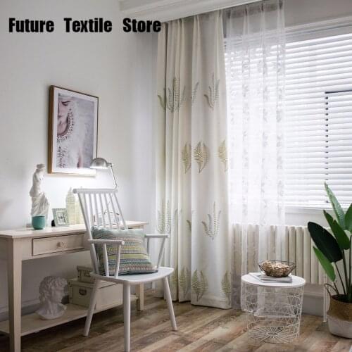 Fu qu New Bedroom Kitchen Curtains for Living Room, Modern Garden European Curtains Slub Embroidery Curtain Fabric