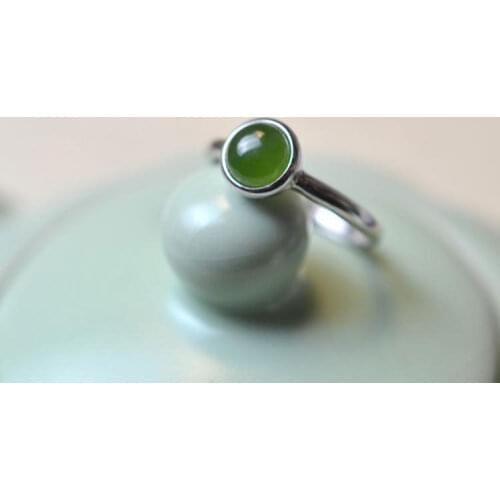 Natural Hetian Jade Green Jade Ring Womens S925 Sterling Silver Emerald Open Retro Style Jade Ring Gift Ornament