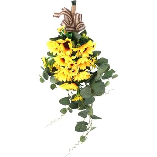 Fake Silk Flower Simulation Bloom Sunflower Bouquet Artificial Flowers Drooping Hanging For Wedding Party Courtyard Decoration