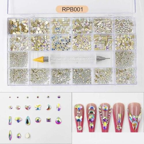 Swarovsky Crystal AB/Rainbow Nail Art Mix Shape Fancy Shaped In Box Colorful Glass Stones For 3D Nail Art Decorations Free Shipp