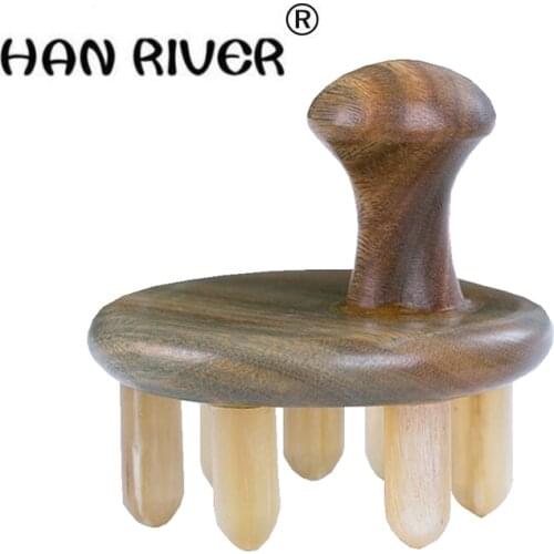 Massage comb brush large-sized buffalo horn meridian natural ebony huangbai tooth to take off the hair massager