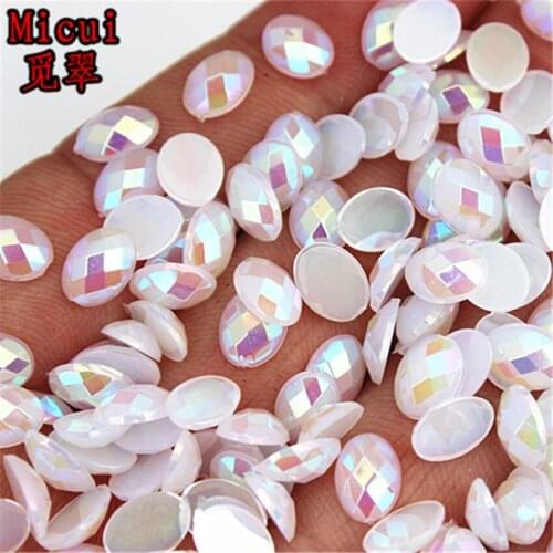 Micui 100PCS 6*8mm AB Jelly Color Oval Flatback Acrylic Rhinestone Flatback Stone Beads DIY Scrapbooking Crafts MC787