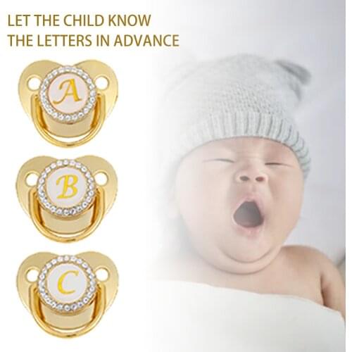 Name Initial Letter Baby Pacifier Silicone Infant Nipple Baby Shower Gift BPA Free Infant Gold Bling Newborn Dummy Soother