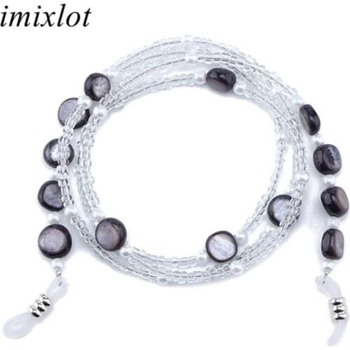 Imixlot Newest 74cm Glass Shell Beaded Anti-slip Reading Glasses Chain Women Elegant Fashion Eyewear Necklace Strap Retainer