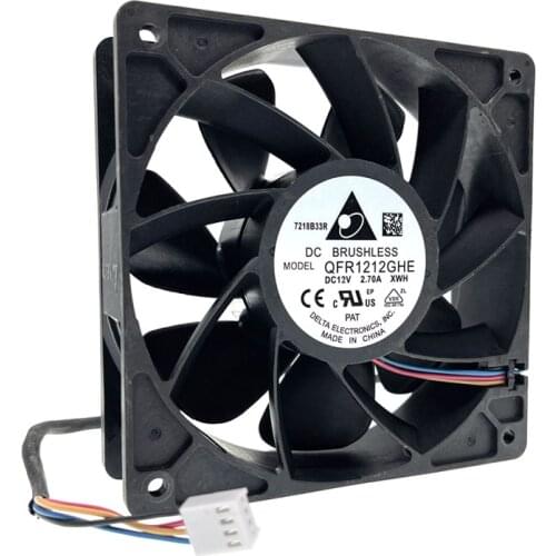 Original Delta QFR1212GHE,High Speed Bitcoin GPU Miner Mining Cooling Fan 120X120X38mm DC 12V 6000RPM Dual Ball Bearing PWM 4P