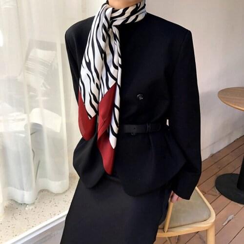 Zebra Pattern 100% Silk Head Scarves Hijab Women Fashion Print Silk Wraps Neckerchief Necktie Square 35"