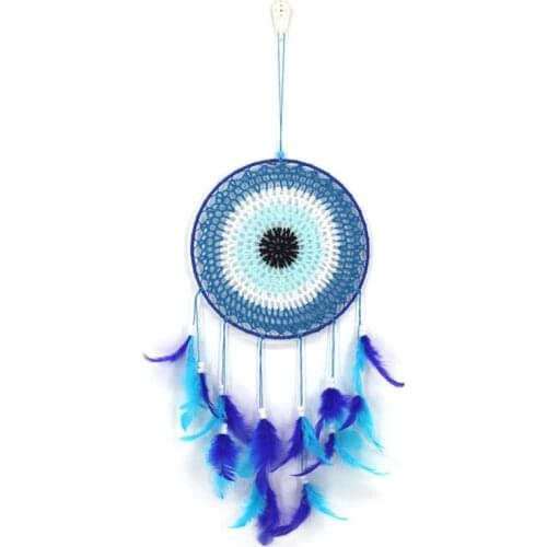 Handmade Blue Feather Dream Catcher Decorative Hanging Ornaments For Wall Window Bedroom Living Room Decor