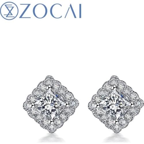 ZOCAI earrings Starry Sky 18K white gold 0.44 CT Certified Princess Cut Genuine diamond Wedding diamond earrings E00935