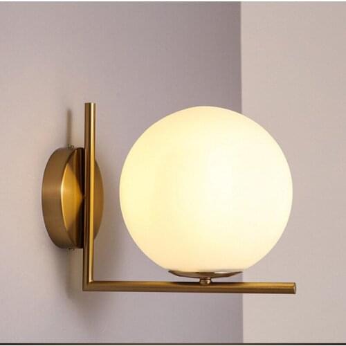 Modern simplified Nordic bedroom school bed headway iron glass ball LED wall lamp