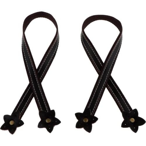 2 Pieces Flower Design Genuine Leather Canvas Tote Bag Strap Handle Holder Replacement
