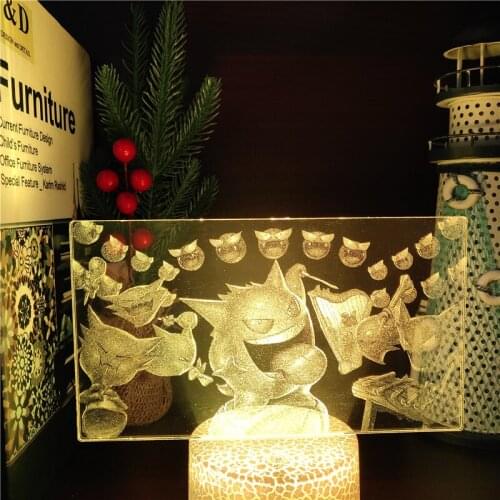 Pokemon Gengar Acrylic Led Night Light Pocket Monster 3D Illusion Lamp Kids Bedroom Table Decor Nightlight Manga Cool Child Gift