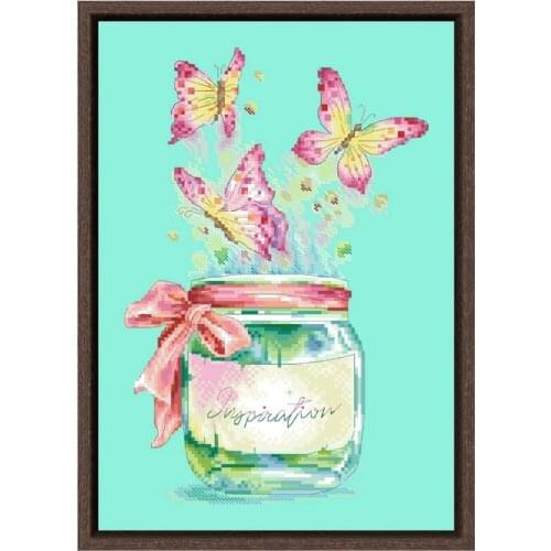 Inspiration bottle cross-stitch package butterfly 18ct 14ct 11ct bright green cloth cotton embroidery DIY handmade needlework