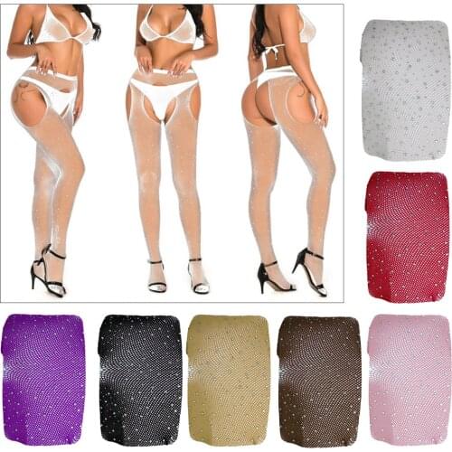 Women Crystal Rhinestone Fishnet Net Mesh Stockings Tights Pantyhose