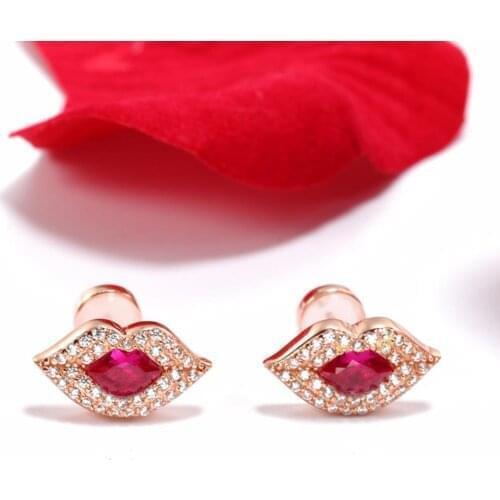 925 Sterling Silver Fine Jewelry Sexy Red Lips Stud Earring for Womens Girls Party Birthday Gifts 10pcs Lot Wholesale
