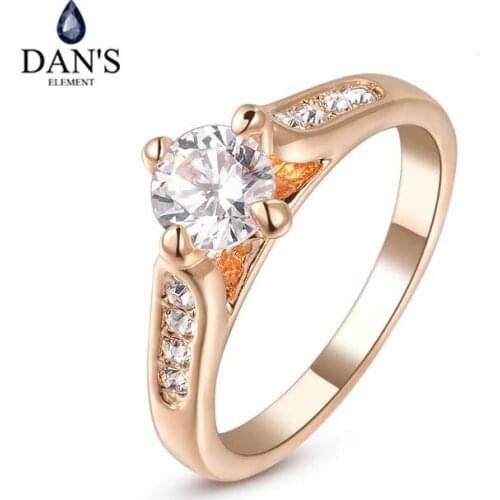 DANS ELEMENT Classic Fashion Zirconia CZ Copper Gold Color Wedding rings for women Austrian Crystals #RG90779