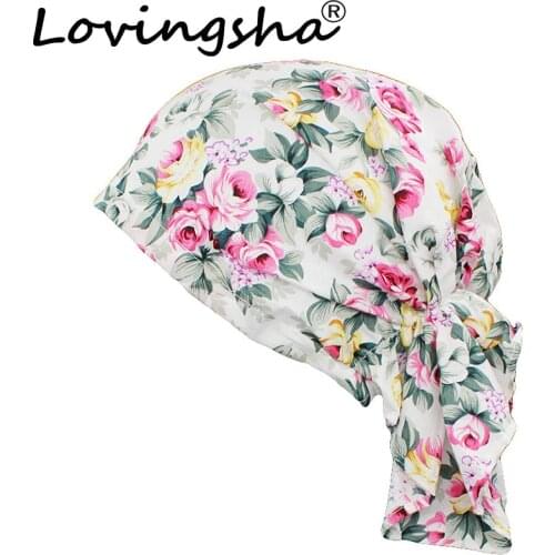 LOVINGSHA Girl Floral Bandanas Women Hip-hop Turban Cap Headwear Lady Rural Caps Female Fashion Headscarf Polyester HD008