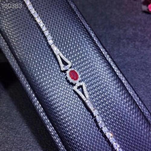 Natural red ruby gem Bracelet Natural gemstone Bracelet 925 silver bracelet Female Fashion geometry chain party gift Jewelery