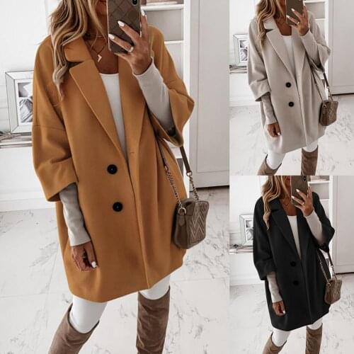 Autumn Winter Women Casual Coat 3/4 Sleeve Pockets Buttons Long Coat Loose Jacket Nylon Material Fashion Clothes Plus Size 2XL