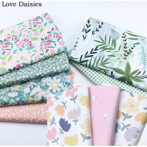 100% Cotton Twill DARK GREEN PINK Gray Camel Bird Leaves Loverly Flower Floral Fabric For Bedding Pillow Clothing Dress Textile