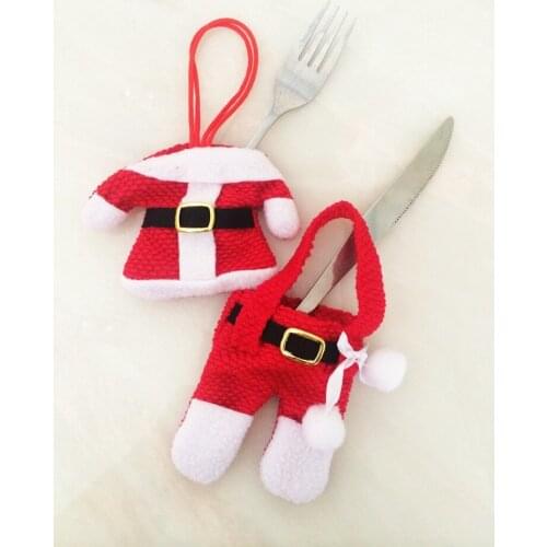 2Pcs/Set Christmas Decoration For Home Tableware Holder santa Pockets Dinner Knife Fork Holders Santa Claus Christmas Ornament