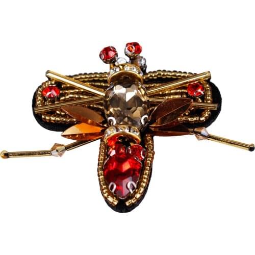 20pieces Beading Gold Red Bee Patches Rhinestones Fabric Motif Badge Clothes Sewing Embroidery Applique Craft Accessories TH611