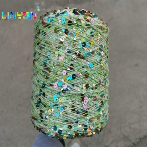 200g wool yarn+6mm and 3mm Colorful sequins crochet thread to knit knitting decoration Glitter Laser DIY Garment Accessory t7