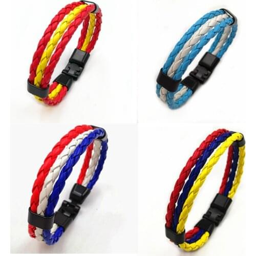 2019 National Flag Braided Leather Bracelets Country Russia Spain France Germany Wristband for Sports Football Fans Jewelry