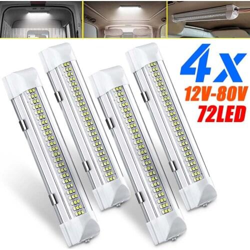 1/2/4PC 72 LED Vehicle Interior Strip Lights ON/OFF Switch Bar Car Van Caravan Boat Truck Trailer lamp For Outdoor Camping Home