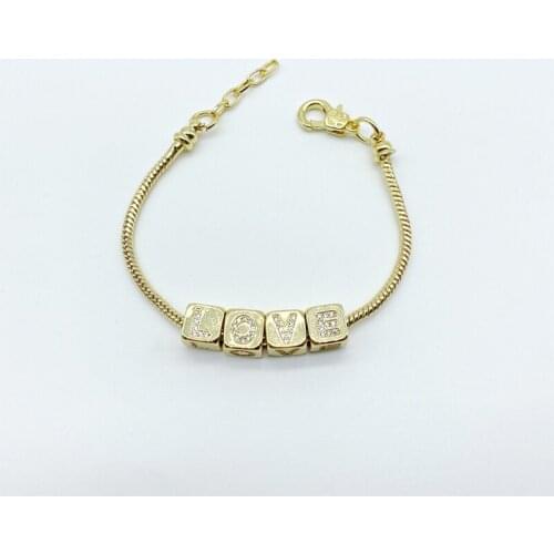 5pcs/lot Brass Initial Cubes Beads Love Adjustable Bracelets