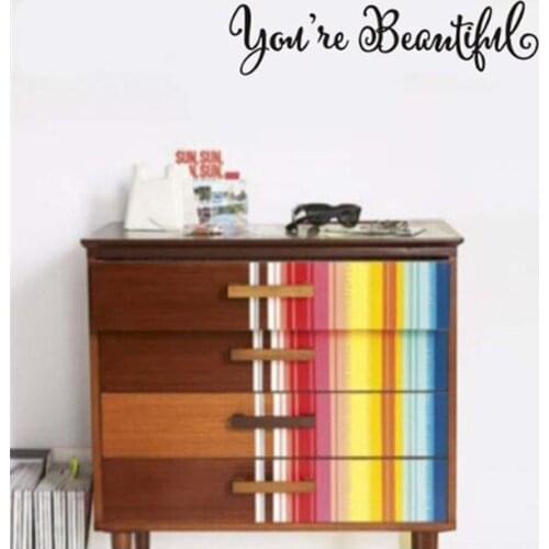 English Mirror Sticker Home DecorWall Art Quote Sticky Decals Quote "You're Beautiful" Lettering Words Wall Stickers
