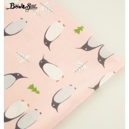 Booksew Pink Cotton Twill Fabric Penguin Patterns Home Textile Material Bed Sheet Quilting Tecido For Baby DIY Patchwork Dolls