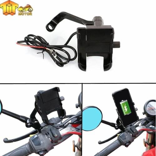 Motorcycle Mountain Bicycle Phone Holder USB Aluminum Adjustable Motorcycle Handlebar Rearview Mirror 4-6.5inch Cellphone Mount