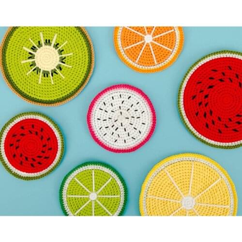 DIY Handmade Cup Mat Fruit Shape Crochet Tableware Wool Knitting Cup Pad Household Table Decoration