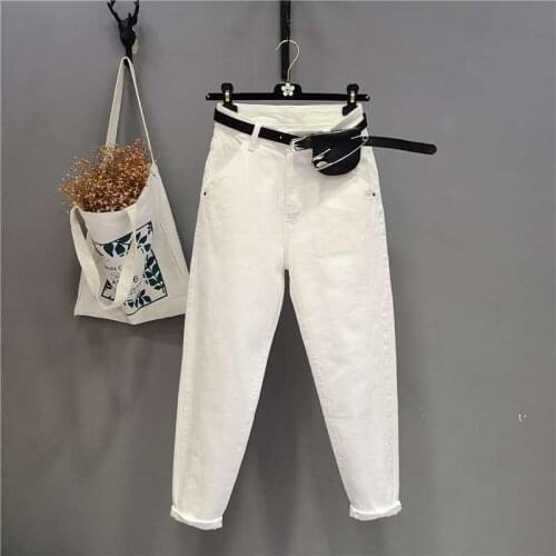 Jeans High Waist Womens White Spring Autumn 2021 New Thin Embroidered Jeans Loose Stretch Ankle Length Female Hole Pants Retro