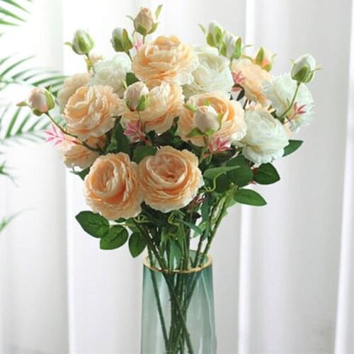 European three-headed peony photography props simulation flower home wedding decoration fake flower three-headed peony