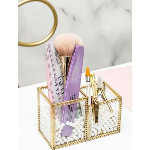 Nail Art Tools Glass Storage Box Nail File Pen Brush Organizer Container Case Table Finishing Box