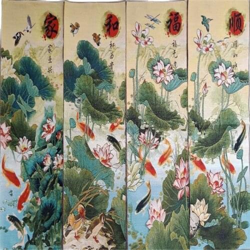 Chinese hand embroidery (family and Fushun fish picture Thangka decoration painting hanging in living room