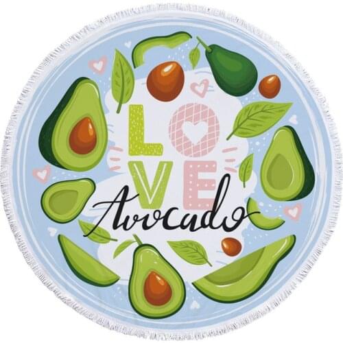 Summer Avocado Microfiber Round Beach Towel Indian Flower Tassels Thick Serviette Quick Compressed Towel Tapestry Yoga Mat
