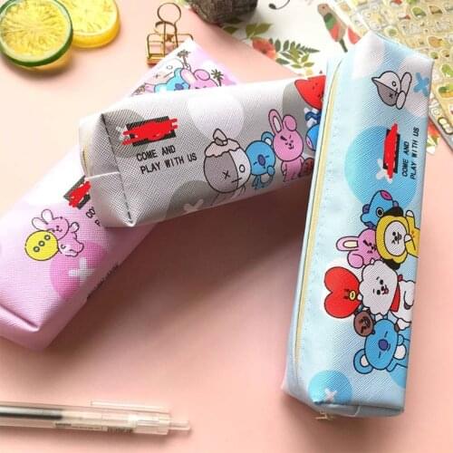 Cute PU Cartoons Canvas Pencil Case Kawaii High Capacity Pen Bag For Kids Gift School Supplies Stationery Small fresh Pencil Box