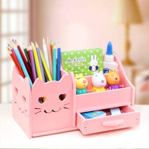 Multi-function 4 Grid Desktop Pen Holder Office School Stationery Storage Case Wood Box Desk Pen Pencil Organizer Phone Holder