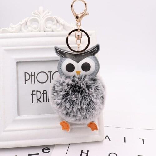 Cartoon Owl Keychain Plush Ball Metal Circle Bags Decorative Pendant Bag Car Ornament Keyring Keychain Bag Accessories