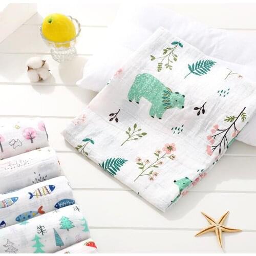 Muslin Cotton Baby Swaddles Cartoon Print Newborn Baby Blankets Bath Towel Gauze Infant Wrap Stroller For Baby Swaddle Blanket