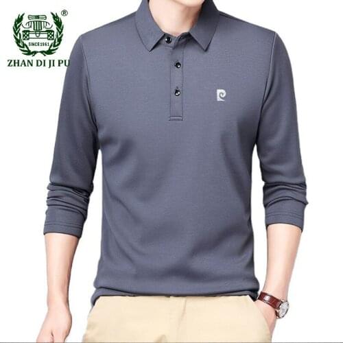 Mens Autumn Winter New Polo Shirts Casual Fleece Thick Warm Long Sleeve T-shirts Male Comfortable Lapel Cotton Mens Polo Shirts