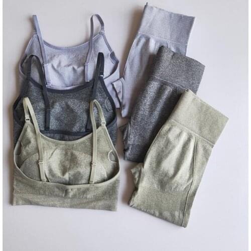 New Fitness Yoga Set Seamless Leggings Bra Crop Top Women Running Gym Sportswear High Waist pants Fitness bra Sports GYM Suits