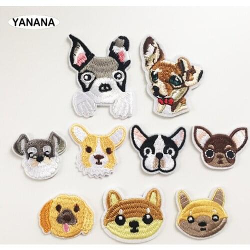 Many dog puppy Animal Head Patchwork Patch Embroidered Patches For Clothing Iron On For Shoes Bags Embroidery