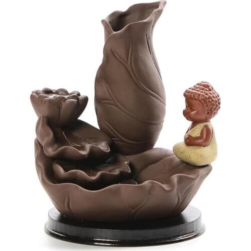 Buddha Home Decor Ceramic Backflow Cone Incense Burner Living Room Gift Handcrafts Censer Holder Creative Monk Smoke Decoration