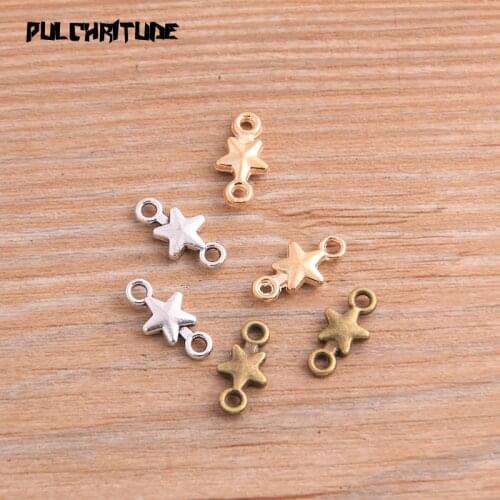 PULCHRITUDE 30pcs 7*15mm Three Color 2020 New Zinc Alloy Vintage Pentagram Connectors Pendants Jewelry Making DIY Handmade Craft