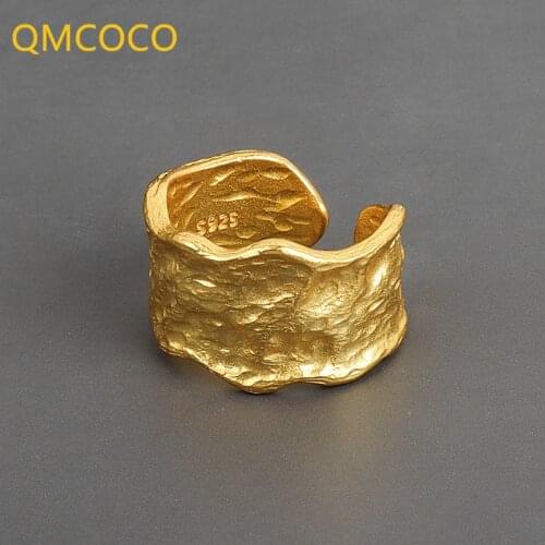 QMCOCO 2021 New Style Vintage 925 Silver Crumpled Concave Irregularity Wide Ring For Man And Women Party Gifts