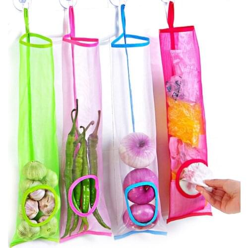 Fruits Vegetables Storage Hanging Mesh Bag Portable Handle Garlic Onion Hollow Breathable Bag kitchen Storage Net